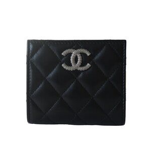 Chanel CC Quilted Compact Bifold Wallet Black